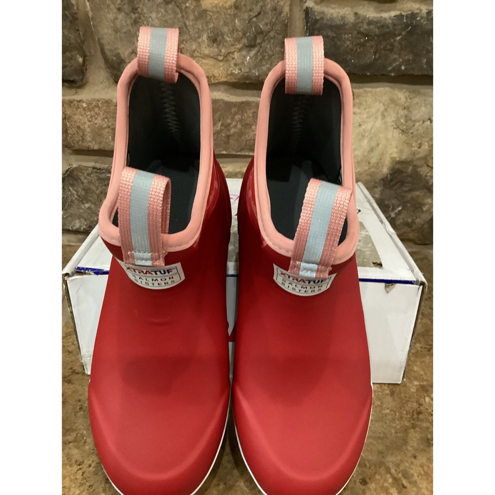 XTRATUF Salmon Sisters Womens 6in Ankle Deck Boots Red Womens Size 7 New - Picture 3 of 9